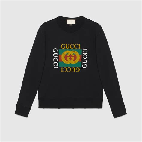 felpa in cotone con stampa logo vintage gucci|Gucci Tiger felpa in cotone in blu .